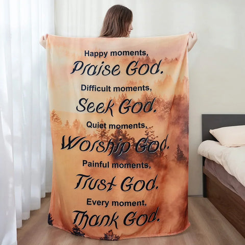 Bible Verse Blanket with Inspirational Thoughts and Prayers Forest pattern Valentine's Birthday's Gift for Prayer Women Men Religious Throw Blanket