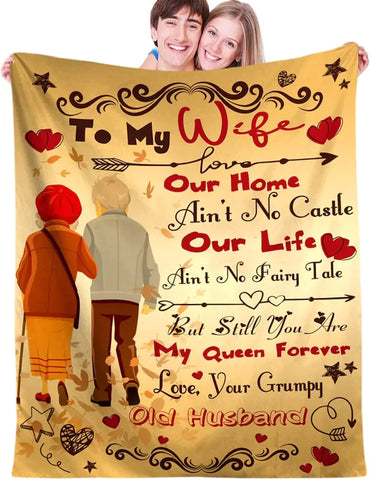 To My Wife Blanket Gifts, Romantic Anniversary Valentines Birthday Christmas Thanksgiving Gift for Wife Husband Couples, Fleece Throw Blankets