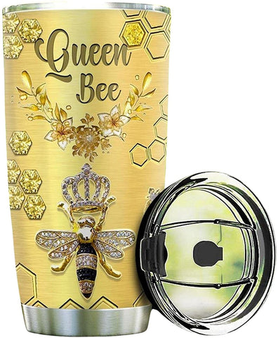 Personalized Stainless Steel Tumblers , With Lid - Queen Bee Tumbler Cup With Lid, Double Wall Vacuum Thermos Insulated Travel Coffee Mug