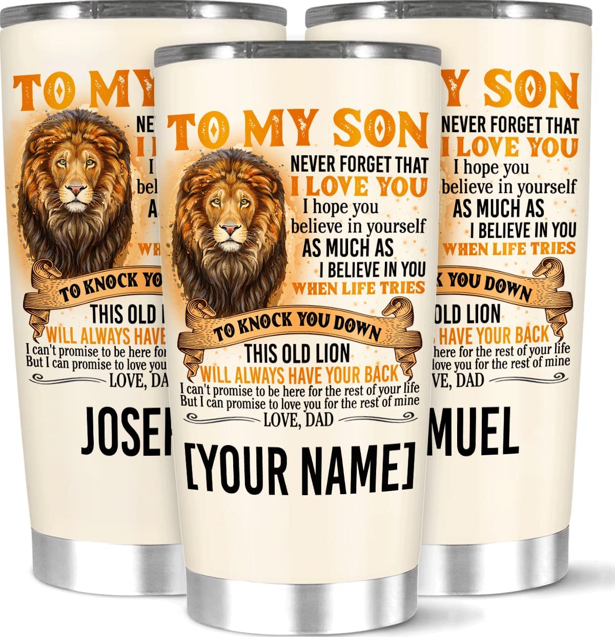 Personalized Coffee Tumblers Customized Name To My Son Tumbler Gifts For Lion Lover Mom Dad Women Men On Fathers Mothers Day Christmas Birthday Large Travel Mugs Stainless Mug Cup