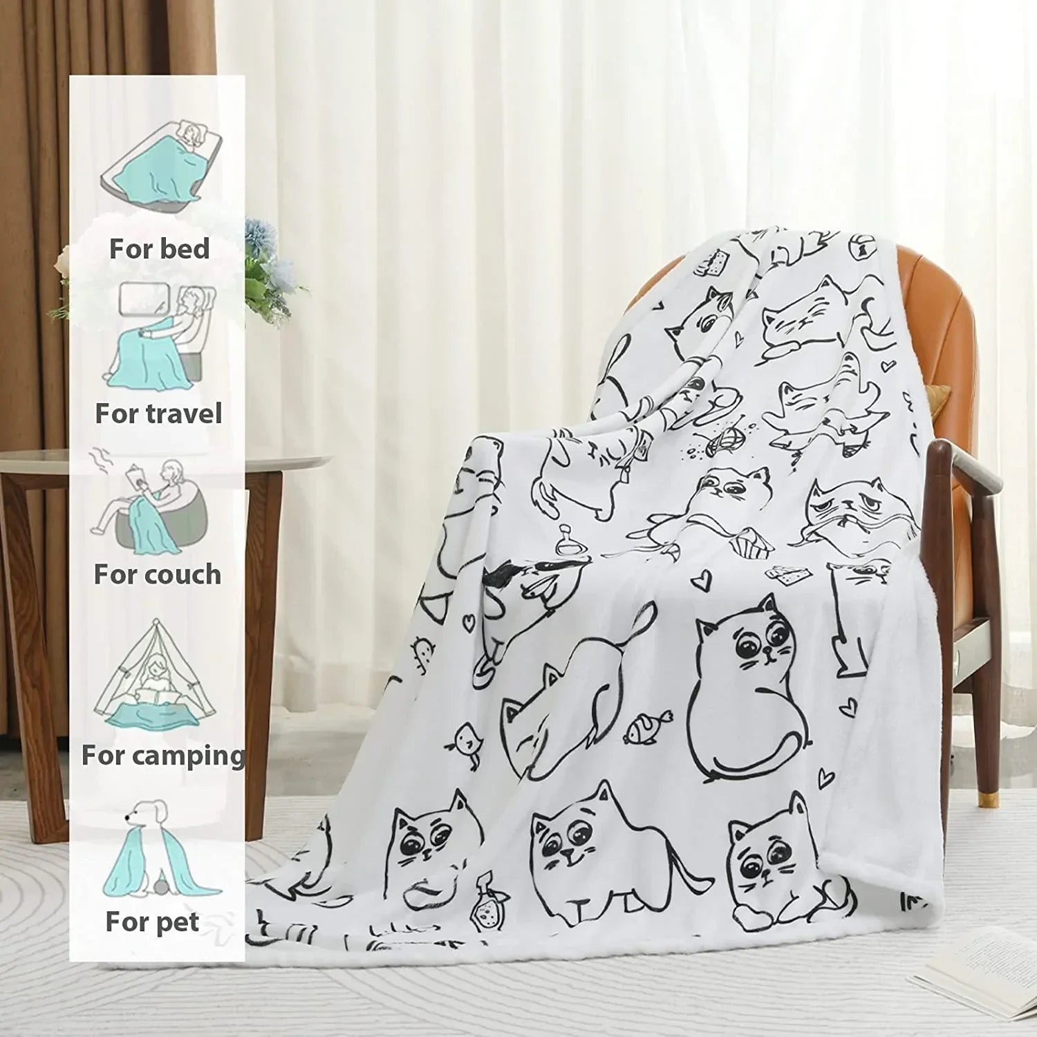 Cat Blanket Cute Cartoon Cat Blanket, Cat Gifts for Daughter Girls Kid Cat Lovers Kawaii Soft Lightweight Flannel Throw Blankets for Kids Adults,