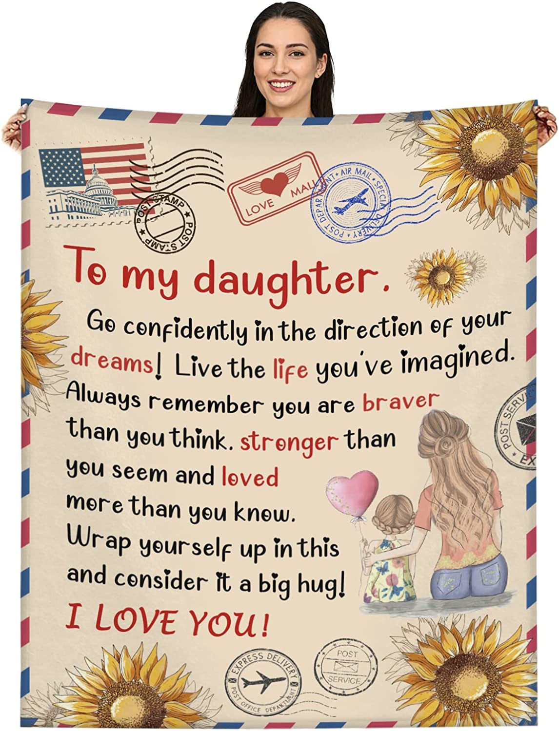 Blanket Daughter Gifts from Mom, Mother day Birthday Valentine Gift For Mom Daughter Sunflower Daughter Throw Blanket