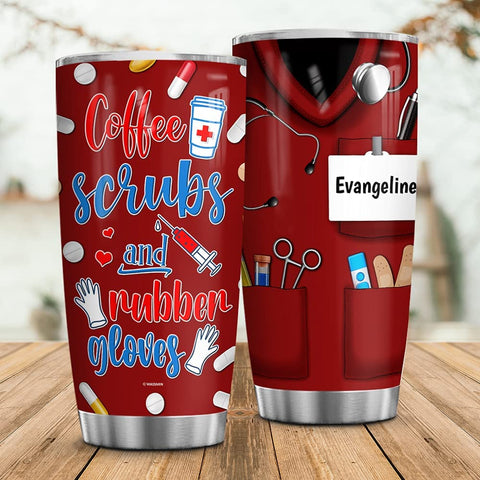 Personalized Nurse Tumbler Coffee Scrubs And Rubber Gloves Cup With Lid Double Wall Vacuum Insulated Travel Coffee Mug Birthday Christmas Nurse Week Appreciation Gift Women Men