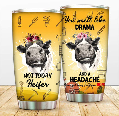 You Smell Like Drama and a Headache Steel Tumbler Mug, Double Wall Vacuum Thermos Insulated Tumbler with Lid and Straw, Funny Cow Coffee Cup for Friends Birthday Chriatmas Graduation Mug