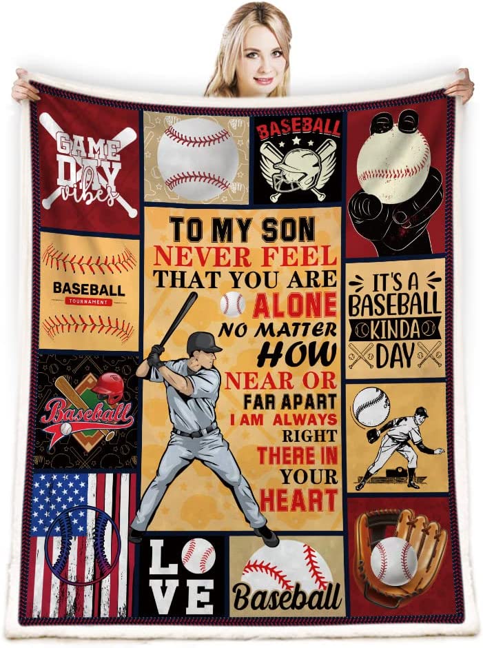 to My Son Blanket Gifts,Son Birthday Gifts in Baseball,Son Blanket from Mom Dad,College Graduation Gifts for a Son Positive Encourage Blanket