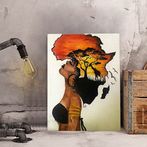 African American Wall Art Homesick African Woman Posters Canvas Painting Black Girl Abstract African Sunset Landscape Wall Decor Picture Prints Art