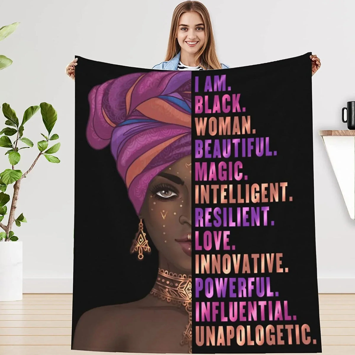 African American Afro Women Blanket,Black Girl Women Blanket,Black History Month Blanket, Valentine Birthday Gift For Girl Women