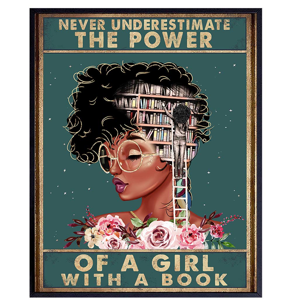 African American Girl Canvas - Never Underestimate a Girl With a Book - African American Wall Art - Black Woman Canvas - African American Women, Black Women - Positive Black Wall Art