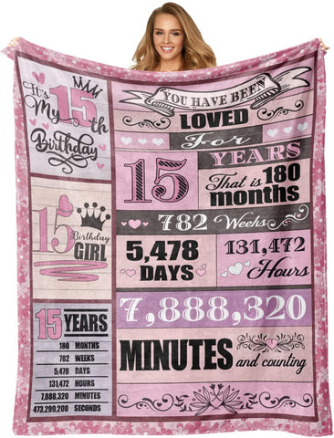 15Th Birthday Blanket, Birthday Decorations For Girls, 15Th Birthday Decorations Gifts,15Th Birthday Gifts For Girls,To My Daughter Birthday Blanket From Mom,15Th Birthday Party Decorations