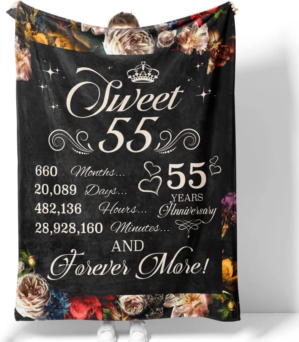 55Th Anniversary Blankets Personalized For Couples 55 Years Together & Forever More Present For Wife Husband Valentine'S Day Soft And Cozy Throw Blanket