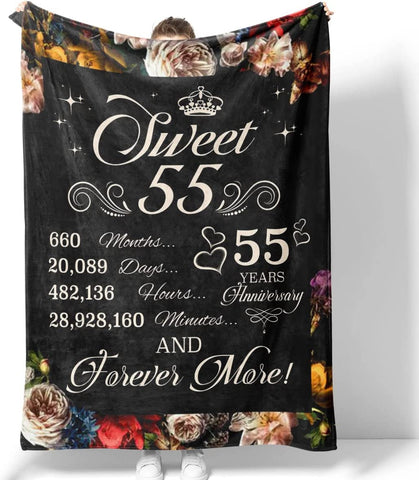 55Th Anniversary Blankets Personalized For Couples 55 Years Together & Forever More Present For Wife Husband Valentine'S Day Soft And Cozy Throw Blanket