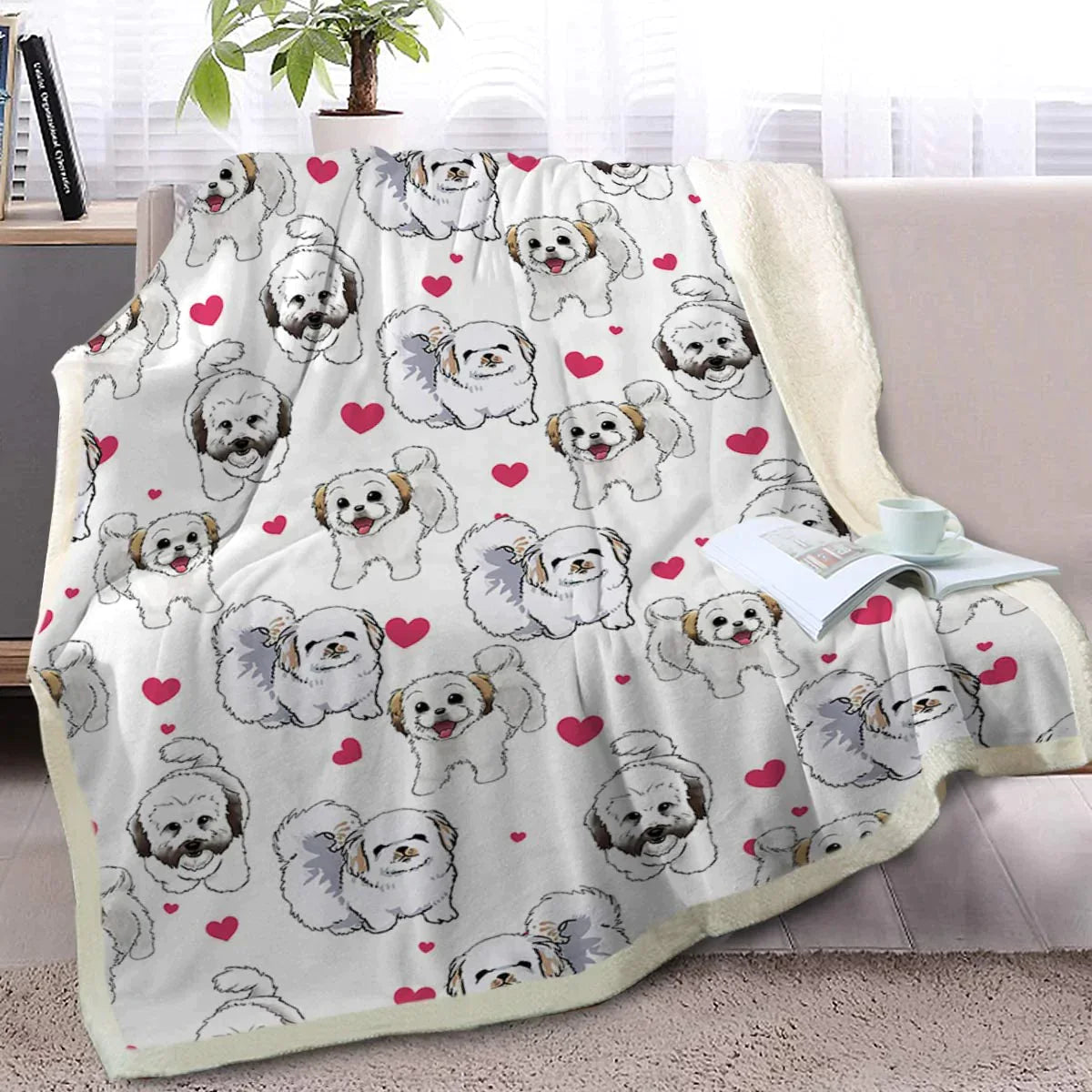 Cartoon Shih Tzu Dog Blanket, Gift For Kid Shih Tzu Lover Fleece Plush Blanket Cute Puppy for Kids Adults , Cozy Blanket, Sofa