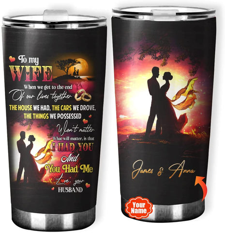 Wife Tumbler, Personalized Valentine Tumbler for Wife, Gift from Husband When You Get to The End, Vacuum Stainless Steel Travel Cup with Lid, Custom Gifts on Birthday