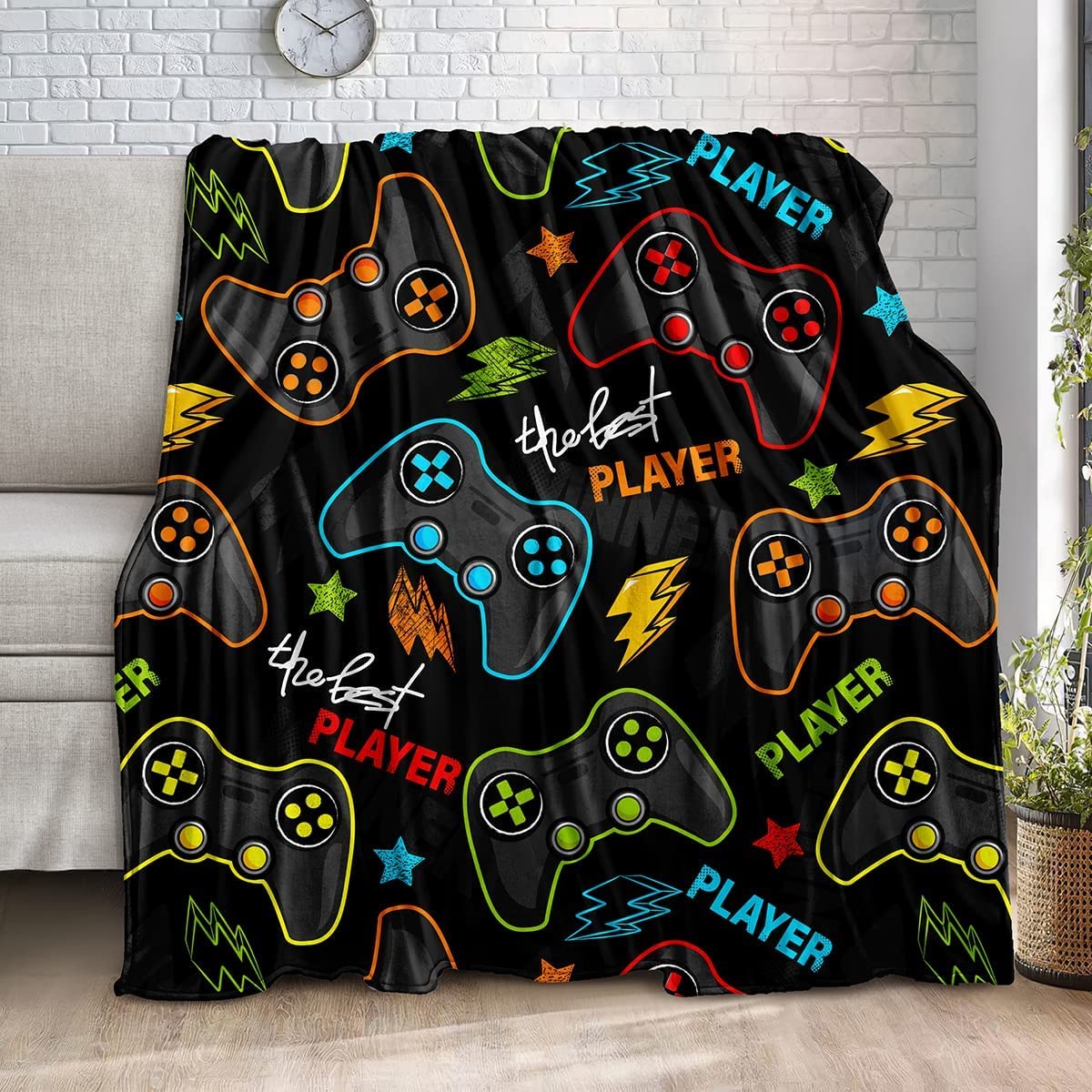 Birthday's Gift For Boy, Bedding PS Gaming Throw Blanket Fleece, Gamer Gift for Couch Sofa for for Kids Boys Teens Video Game