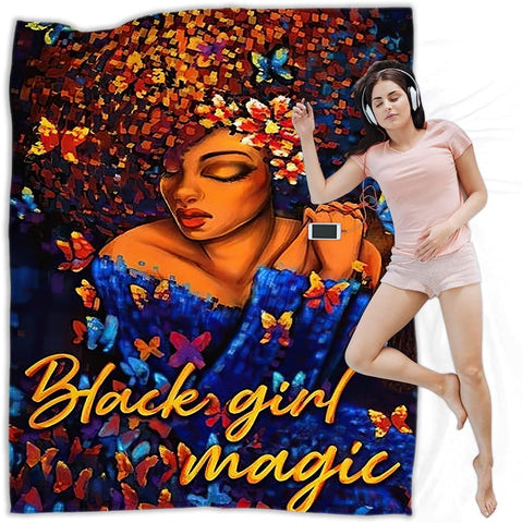 African American Women Blanket Afro Black Girl Blanket Lightweight Fleece Sofa Cozy Flannel Carpet Travel Sofa Bed Travel Picnic Blanket For Men Women