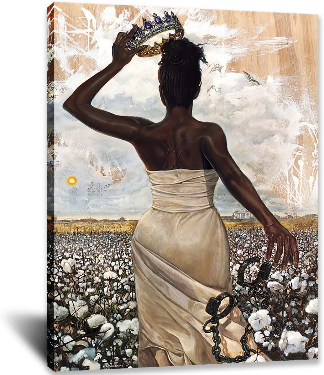 African American Queen On Cotton Field Wall Art Black Women Art Painting Positive Inspirational Wall Decor for Living Room Bedroom Office