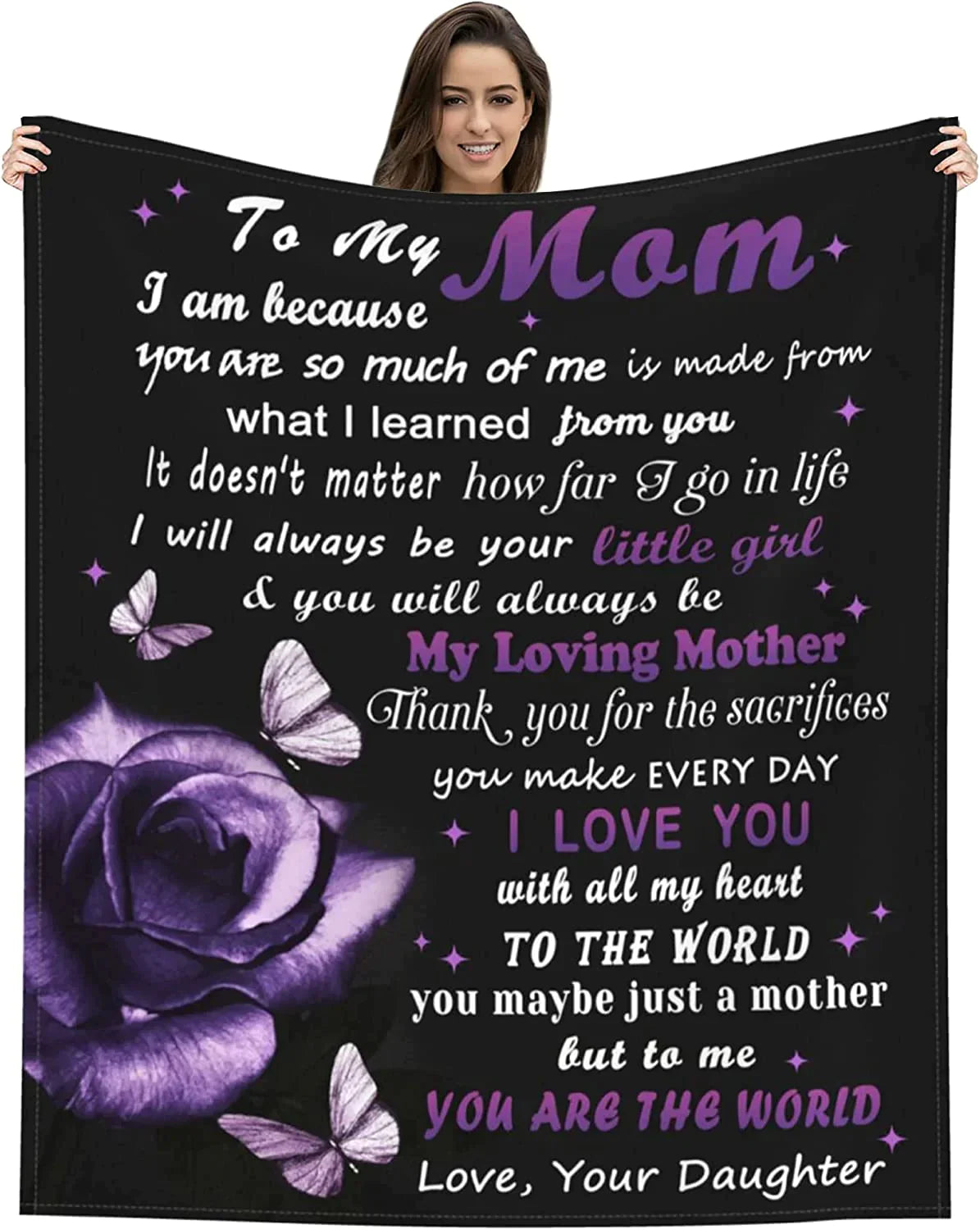 to My Mom Blanket from Daughter, Custom Name Personalize Birthday Mother Day Gift From Daughter Son to Mom Mother Love Letter Butterfly Floral Blanket