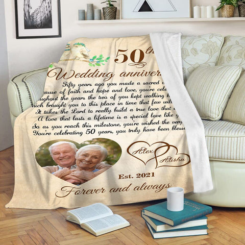 50Th Anniversary Blanket Custom Blanket With Pictures 50Th For Mom Dad Grandparents Blanket Golden Anniversary Celebration Throw Blankets