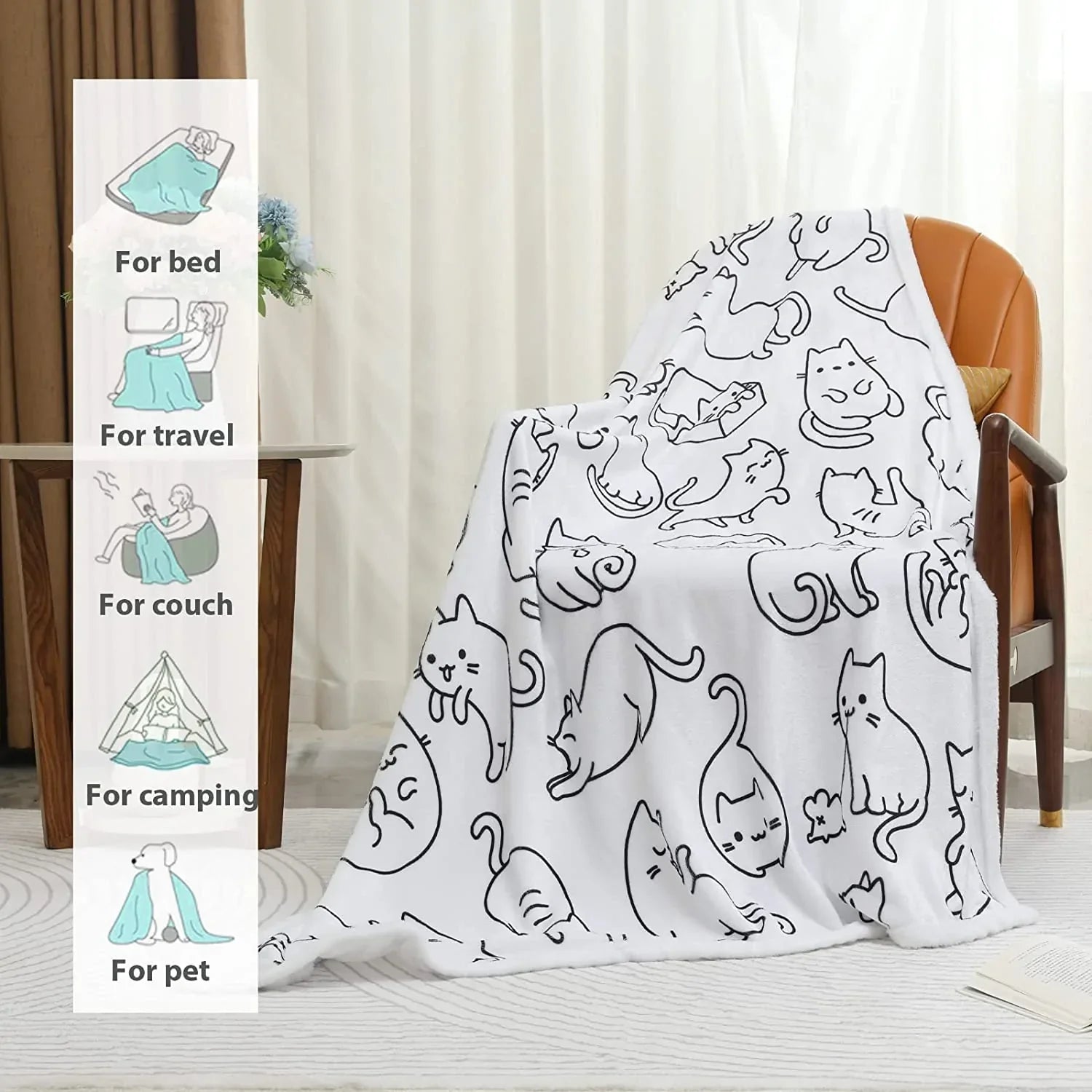 Cat Blanket Cute Cartoon Cat Blanket, Cat Gifts for Daughter Girls Cat Lovers Kawaii Soft Lightweight Flannel Throw Blankets for Kids Adults