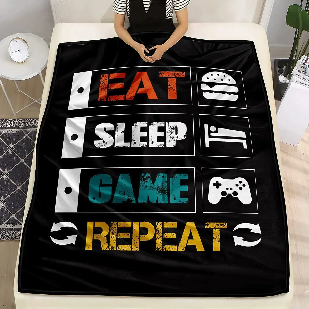 Bedding PS Gaming Throw Blanket Fleece, Gift for Boy PS Eat Sleep Gamer Gift for Couch Sofa for for Kids Boys Teens Video Game