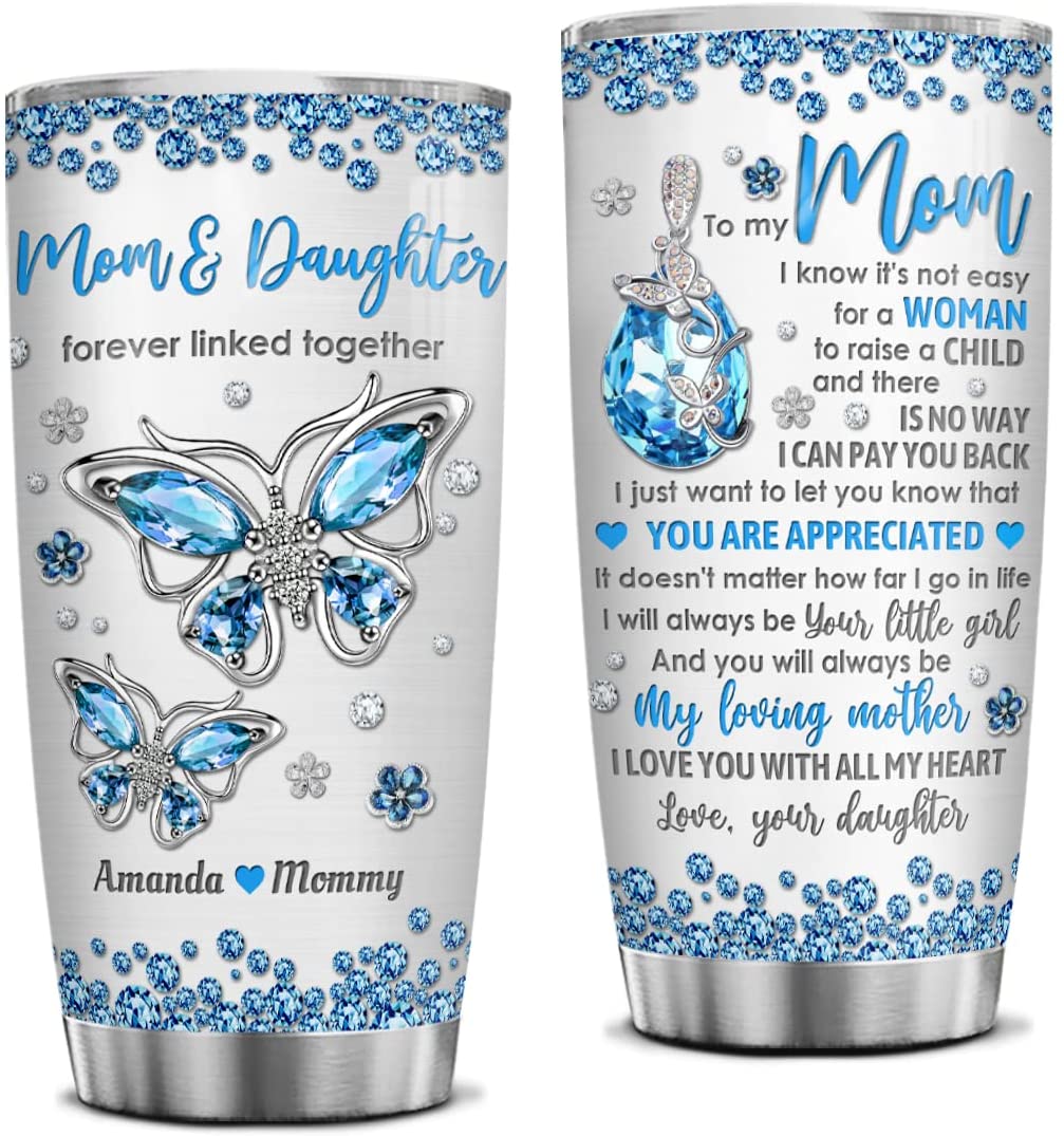 Mom Tumbler Mothers Day Cup Gifts For Moms Personalized Stainless Steel Tumblers Coffee Travel Mug With Lid Birthday Christmas Present For Mommy Mother From Son Daughter (Butterfly)