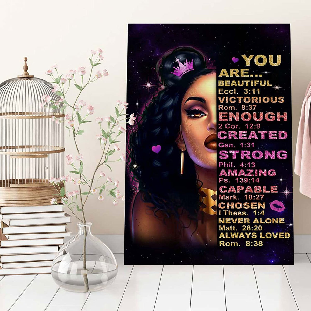 You Are Beautiful Black Girl Canvas, Afro Girl Wall Art, Black Girl Artwork Picture For Living Room Bedroom Study Kitchen