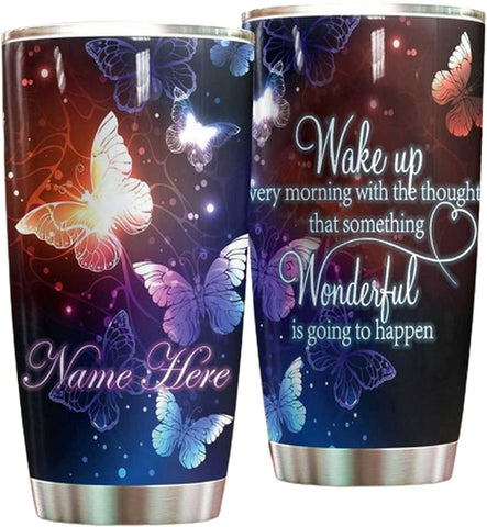 Personalized Stainless Steel Tumblers , With Lid - Butterfly Tumbler Cup With Lid, Double Wall Vacuum Thermos Insulated Travel Coffee Mug ZDT14403