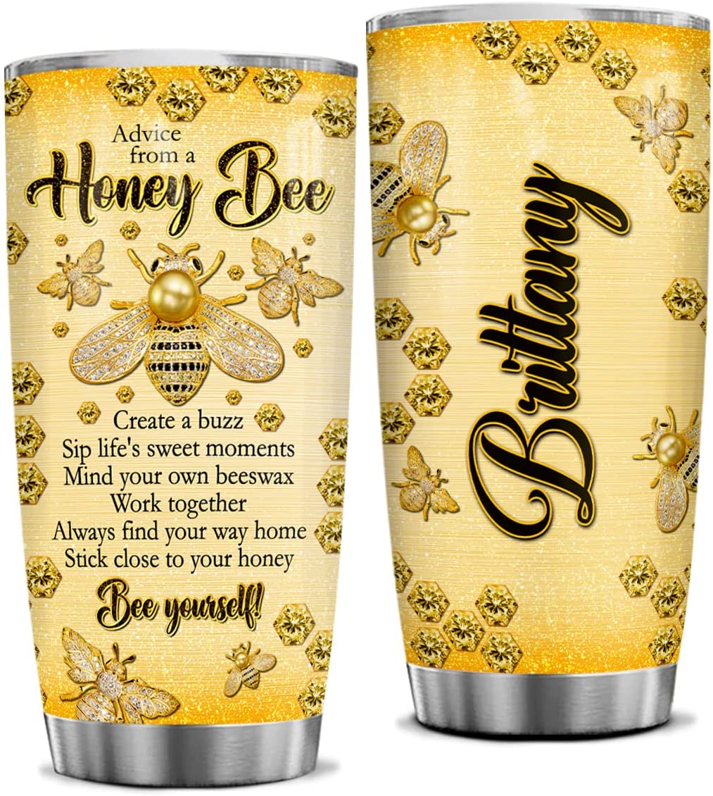 Bee Tumbler Gifts For Women Queen Girls Honey Bees Tumblers Personalized Jewelry Drawing Style Stainless Steel Coffee Travel Mug Cup With Lid Birthday Christmas Customized Gifts