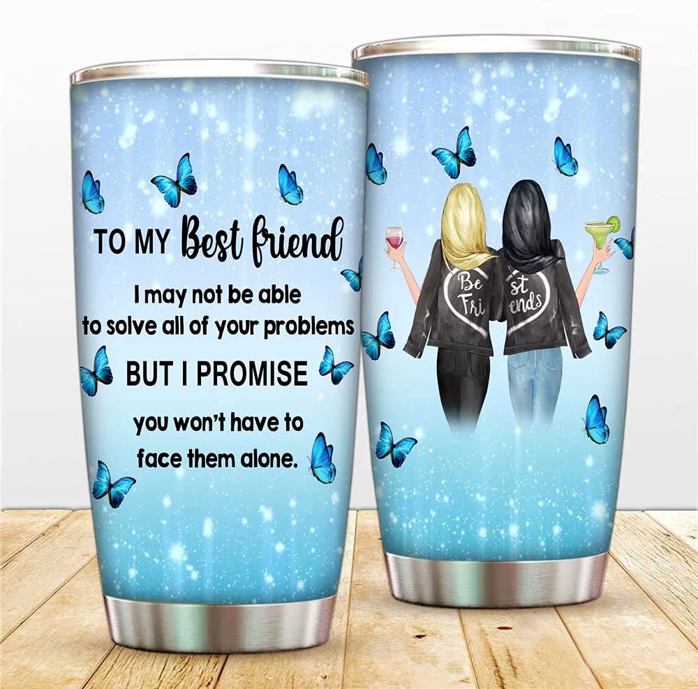 Bestie Vacuum Tumbler Cup Butterfly Insulated Travel Mug With Lids,Best Friend Coffee Cup Double Wall Sporty Thermos Stainless Steel Water Bottle