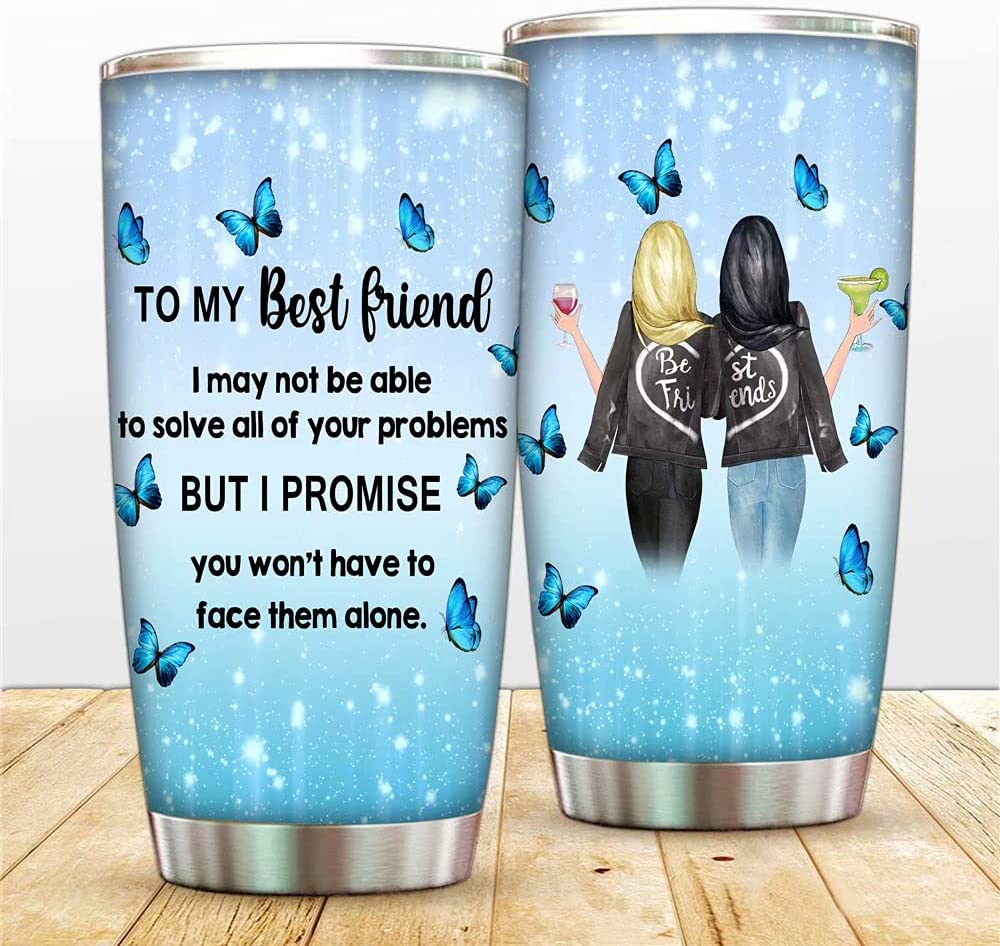 Bestie Gift, Bestie Vacuum Tumbler Cup Butterfly Insulated Travel Mug With Lids,Best Friend Coffee Cup Double Wall Sporty Thermos Stainless Steel Water Bottle