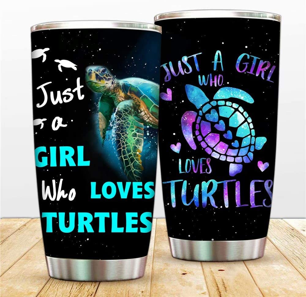 Just A Girl Who Love Turtle Travel Tumbler Cups,Star Sea Turtle Double Wall Insulated Coffee Mug with Lip,Turtle Tumbler Cup For Daughter