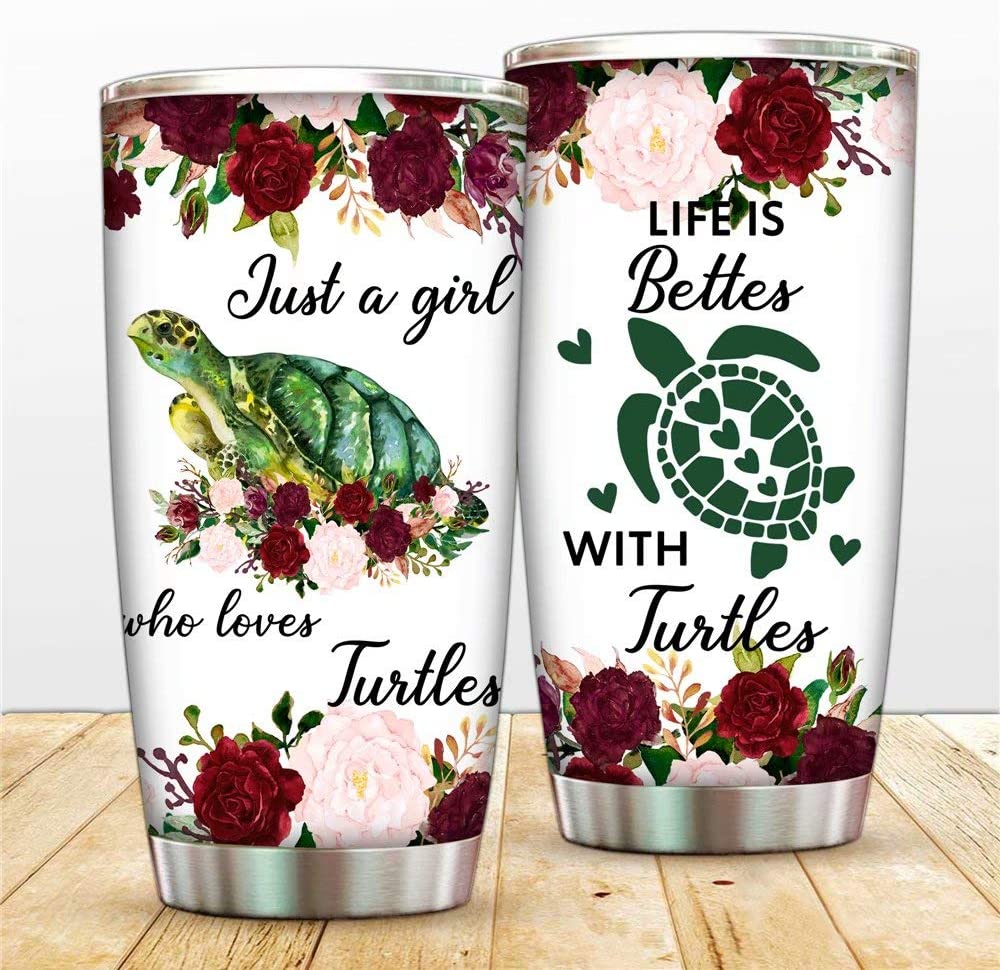 Just A Girl Who Loves Turtles Travel Coffee Mug for Hot & Cold Drinks,Life Is Better With Turtles Tumbler with Lid and Straw,To Daughter Christmas Double Wall Vacuum Sporty Thermos