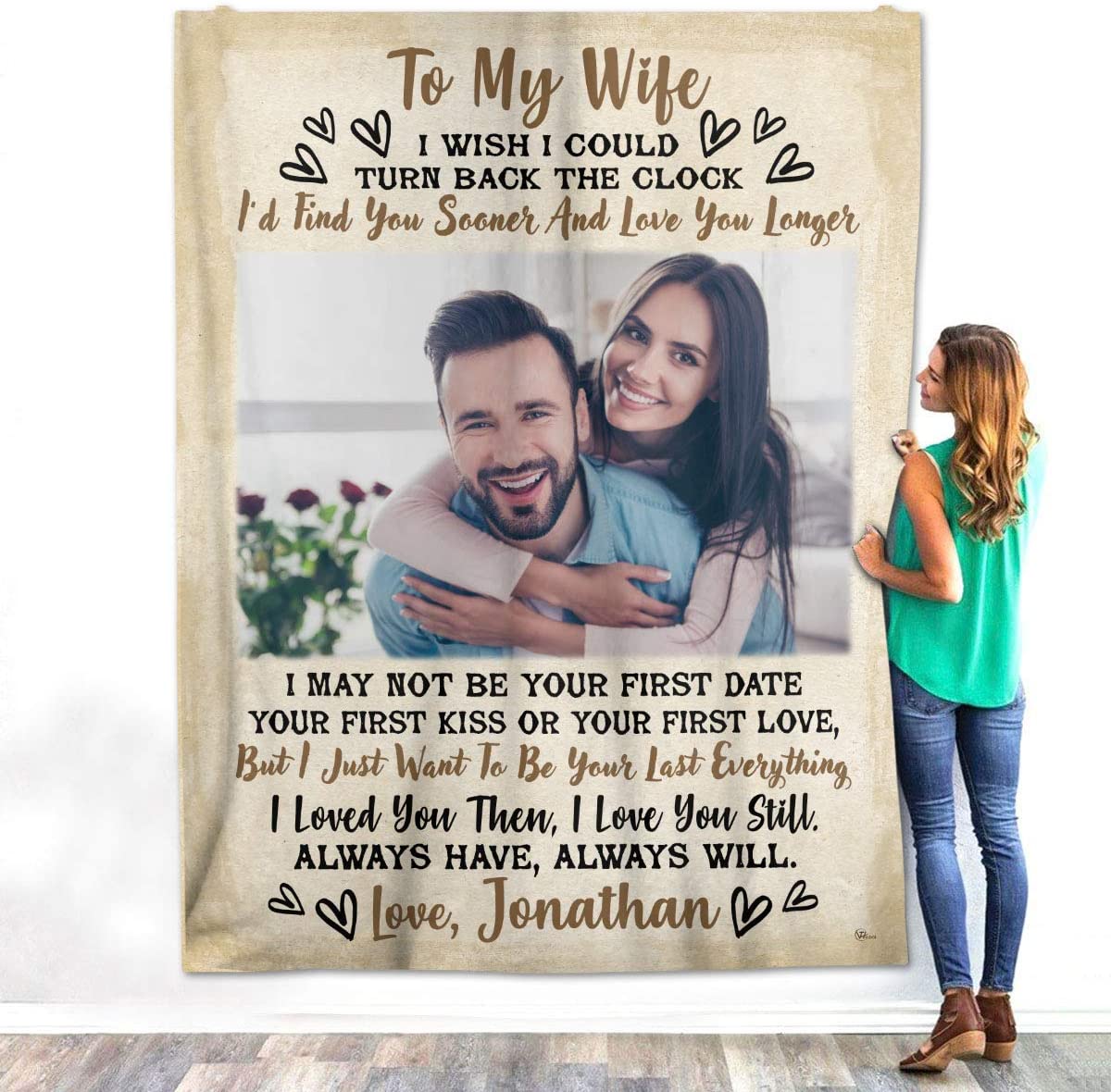 To My Wife Throw Blanket From Husband With Custom Couple Photo Image Picture To My Wife Wedding Anniversary Birthday Christmas Customized Fleece Sherpa Blanket