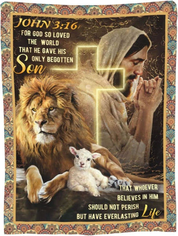 John 3.16 Christian Blanket for Men Christ Lion Lamb Cross Jesus Religious Faith Throw Blanket Christian Bedroom Decor Blanket Gifts for Men Women