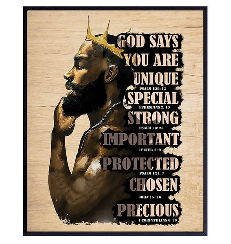 Black Man Wall Art African American Men Portrait Wall Art Afro King Poster Abstract Motivational Quotes Canvas Prints Painting Home Decor for Bedroom Living Room Gift for Black Man