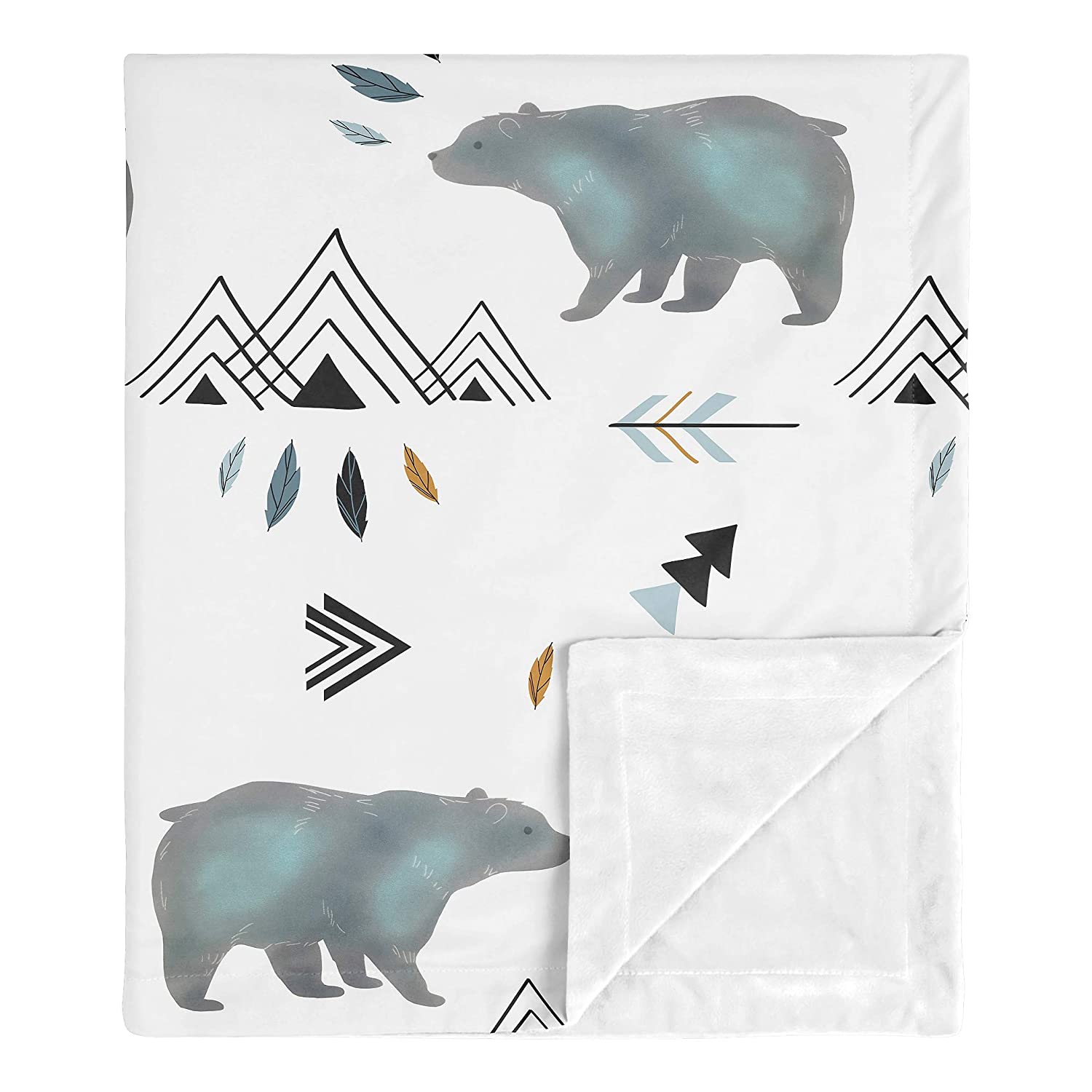 Bear Mountain Watercolor Baby Boy Receiving Security Swaddle Blanket For Newborn Or Toddler Nursery Car Seat Stroller Soft Minky - Slate Blue, Black And White