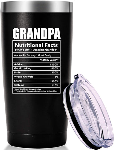 Grandpa Tumbler, Grandpa Nutritional Facts Mug.Funny Grandpa Gifts.Birthday,Christmas Gifts for Men,Granddads,Grandfather,Papa,Papi,Granddaddy from Grandchildren,Son,Daughter Tumbler