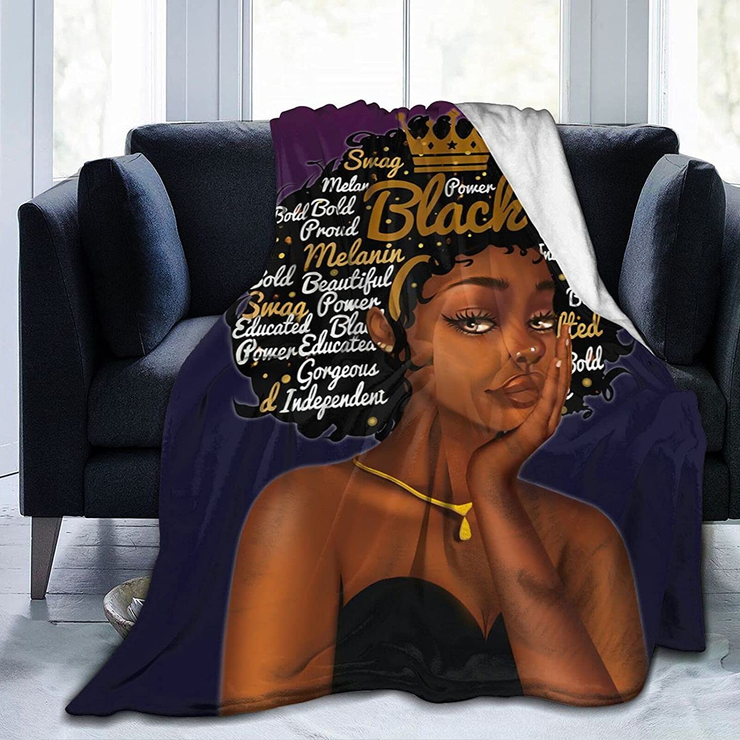 African Black Art Flannel Blanket African American Woman Inspirational Quote Hair Throw Blanket,Afro Black Woman Blanket,Soft Fuzzy Plush Fleece Blanket For Couch Sofa Bedroom