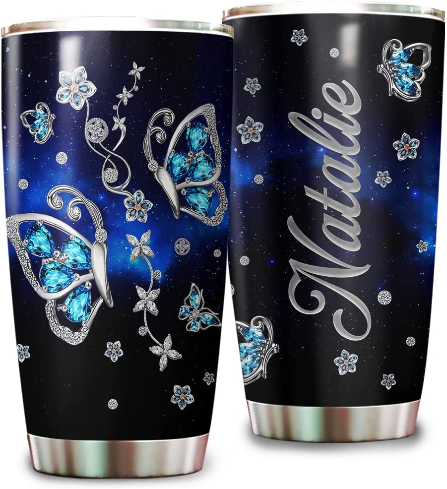 Personalized Butterfly Tumbler Cup With Lid Customized Name 20 Insulated Travel Mug Coffee Cups Stainless Steel Tumblers Gifts For Mom Friend Her Women Birthday Anniversary Mothers Day