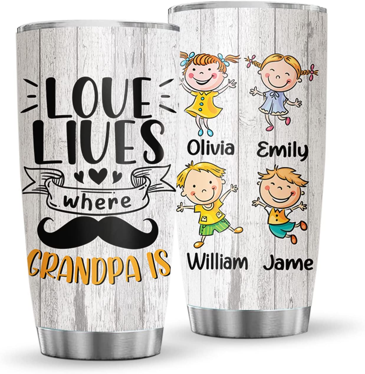 Grandpa Tumbler, Gifts for Dad Papa Travel Coffee Mug, Custom Love Lives Where Grandpa Tumbler with Lid, Best Grandpa Ever Gifts from Grandkids Kids Wife on Fathers Day, Birthday, Christmas