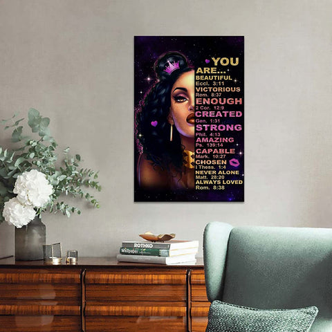 You Are Beautiful Black Girl Canvas, Afro Girl Wall Art, Black Girl Artwork Picture For Living Room Bedroom Study Kitchen