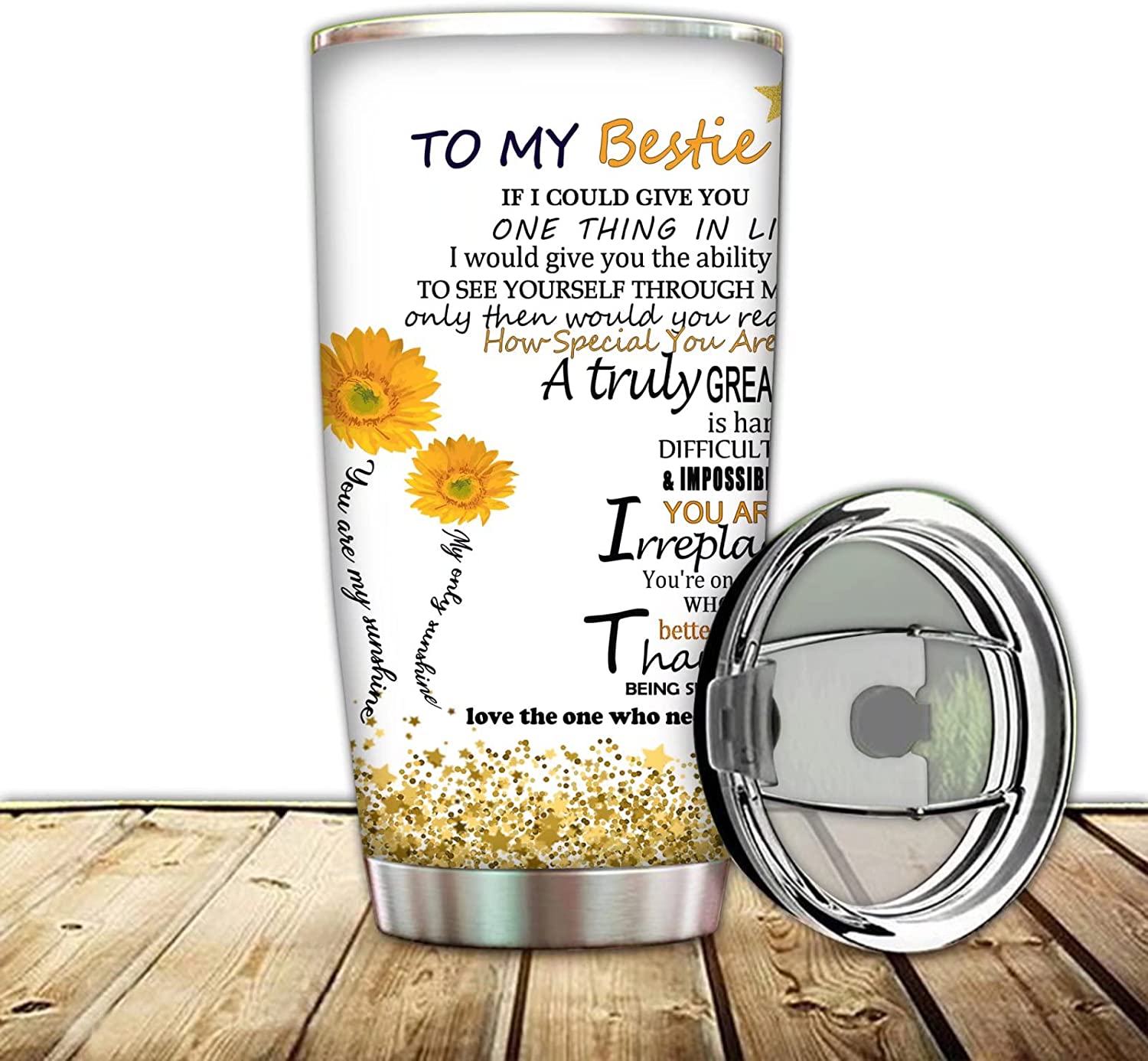 Bestie Gift, To Bestie Double Wall Vacuum Cup,I Love You To The Moon & Back Tumbler Cup With Lip,Sunflower Insulated Travel Mug Friendship Coffee Cup for Work,Gym,Fitness