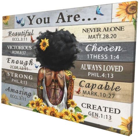 African American Wall Art God Says You Are Canvas Print Black Woman Flower Painting Pictures Quotes Artworks Home Decor For Bathroom Living Room Bedroom