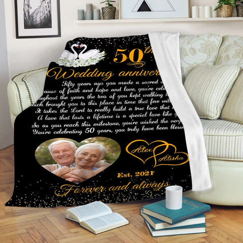 50Th Anniversary Blanket Personalized Golden Wedding Blanket For Parents Custom Couples 50Th Wedding Anniversary Sherpa Blanket For Mom & Dad On Mother's Day