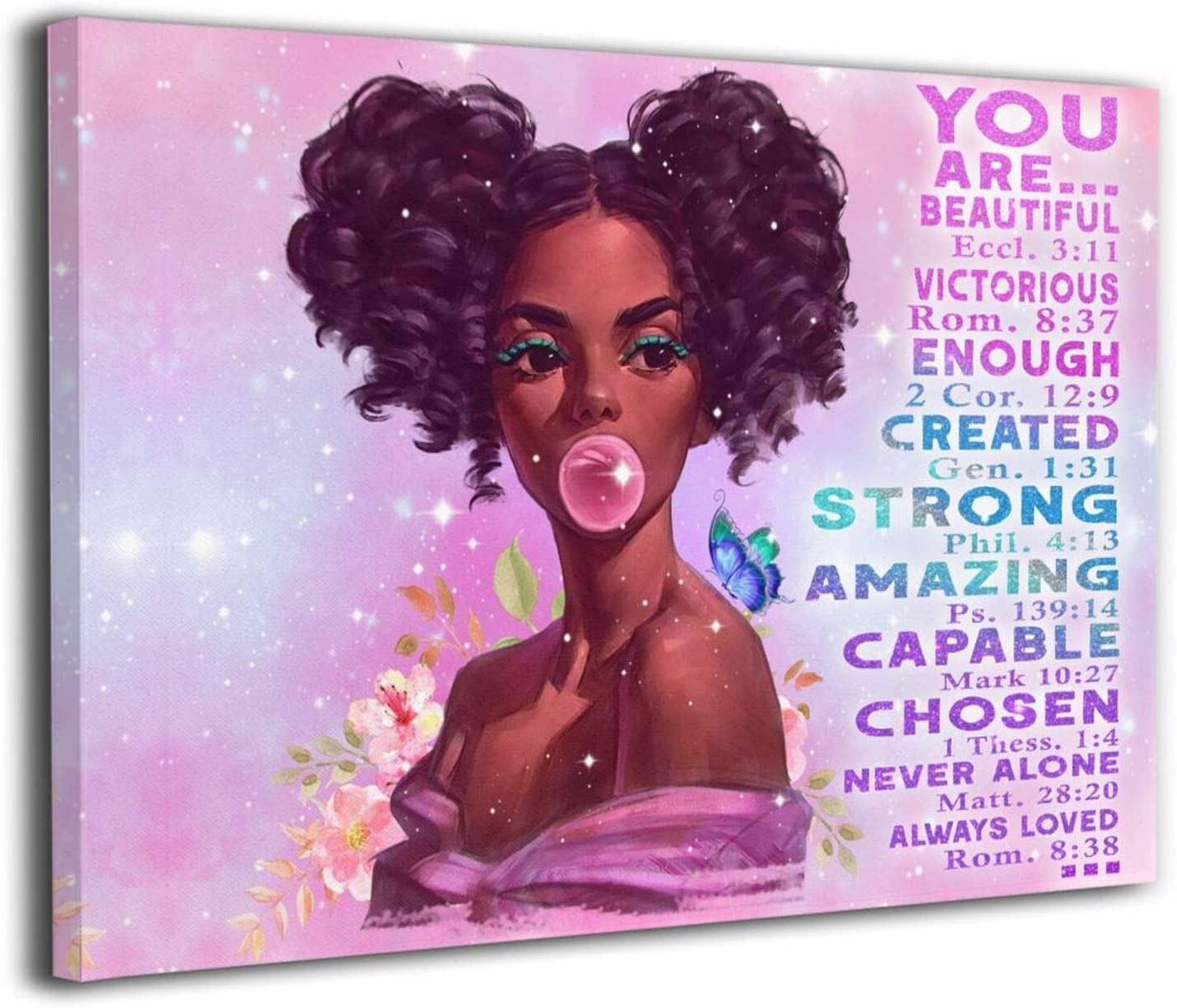 African American Wall Art Black Girl Painting Inspirational Quotes Wall Decor Pink Picture Giclee Modern Artwork For Living Room Bedroom Girls Room