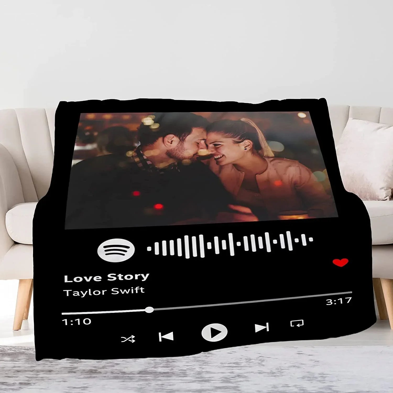 Valentine's Gifts for Her, Personalized Couples Gifts for Valentine Boyfriend Girlfriend Wife Husband - Custom Spotify Music Blanket