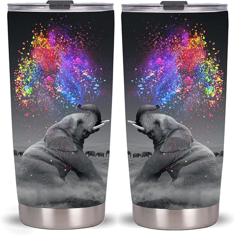 Elephant Tumbler-Stainless Steel Travel Mug With Lid And Straw ( Elephant Tumbler )