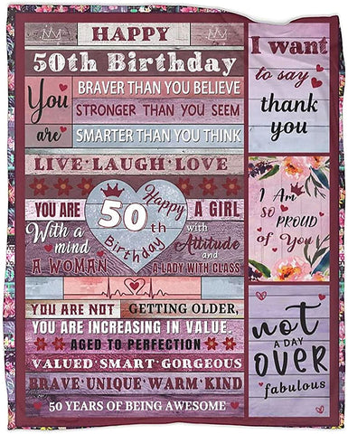 50Th Birthday Blanket 50 Year Old Throw Blankets Throws For Women Turning 50 Birthday Gifts