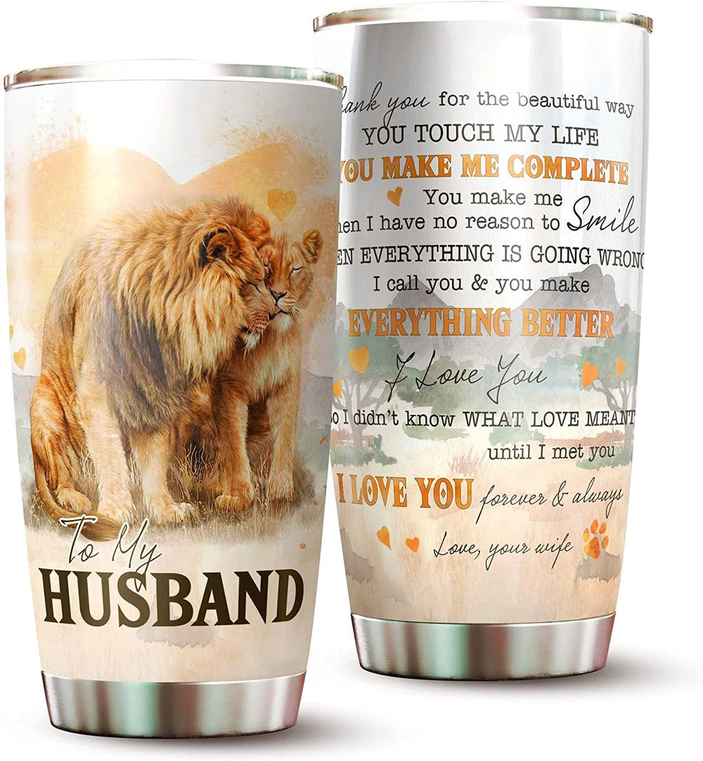 To My Husband Mug Lion Couple Tumbler Gifts - Birthday Christmas Tumbler Gifts for Husband - Best Ideas Gifts for Him, Boyfriend, Husband, Fathers Day 2022 - Tumbler