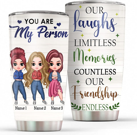 Bestie Gift, Custom Best Friends Tumbler Cup Because of you I laugh, Personalized Bestie Mugs for Bestie, BFF, Long Distance Friendship, Birthday Gifts Friendship Day